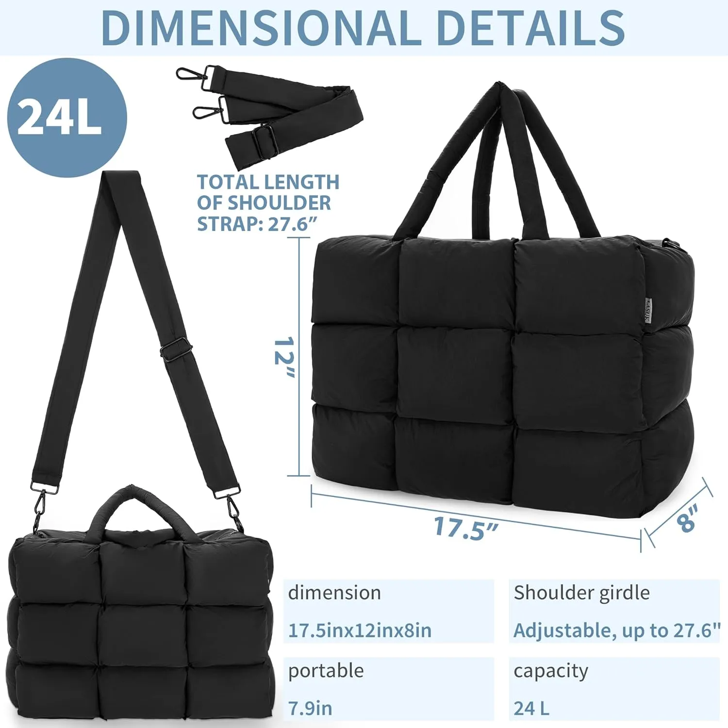 Puffer Tote Shoulder Bag for Women - Lightweight Luxury Soft Cloud Handbag - Fashion Quilted Puffy Bag for Travel, Work, Shop