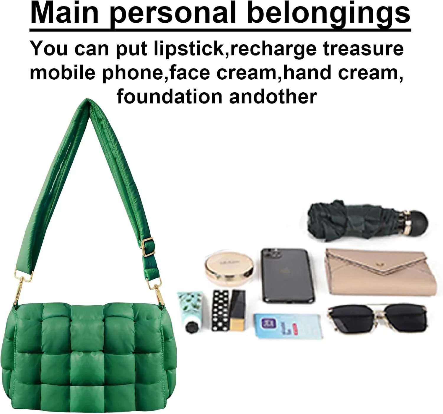 Puffer Woven Crossbody Bag Purse Handbags for Women, Quilted Hobo Carryall Bag Shoulder Bags with Adjustable Strap