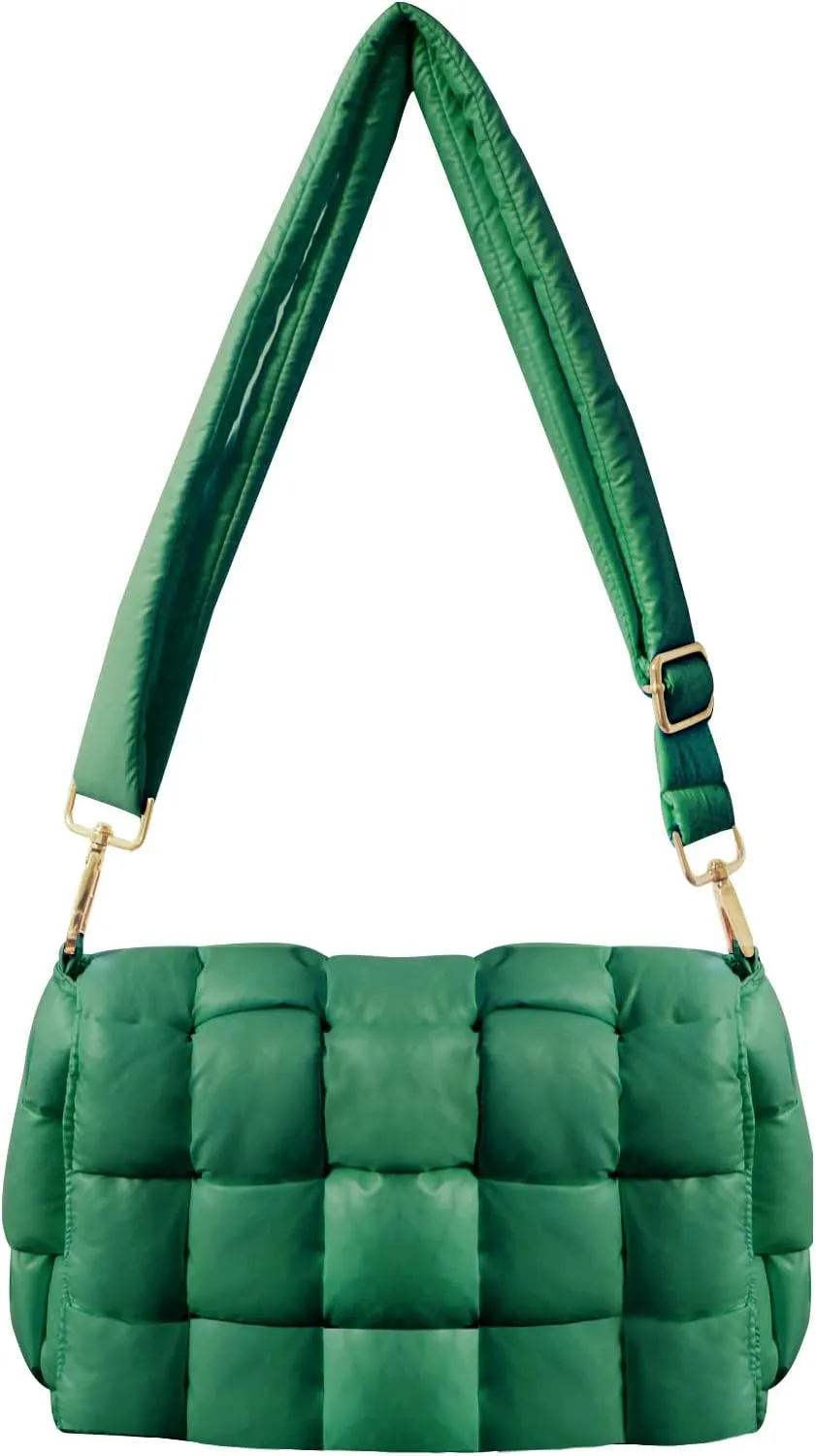 Puffer Woven Crossbody Bag Purse Handbags for Women, Quilted Hobo Carryall Bag Shoulder Bags with Adjustable Strap