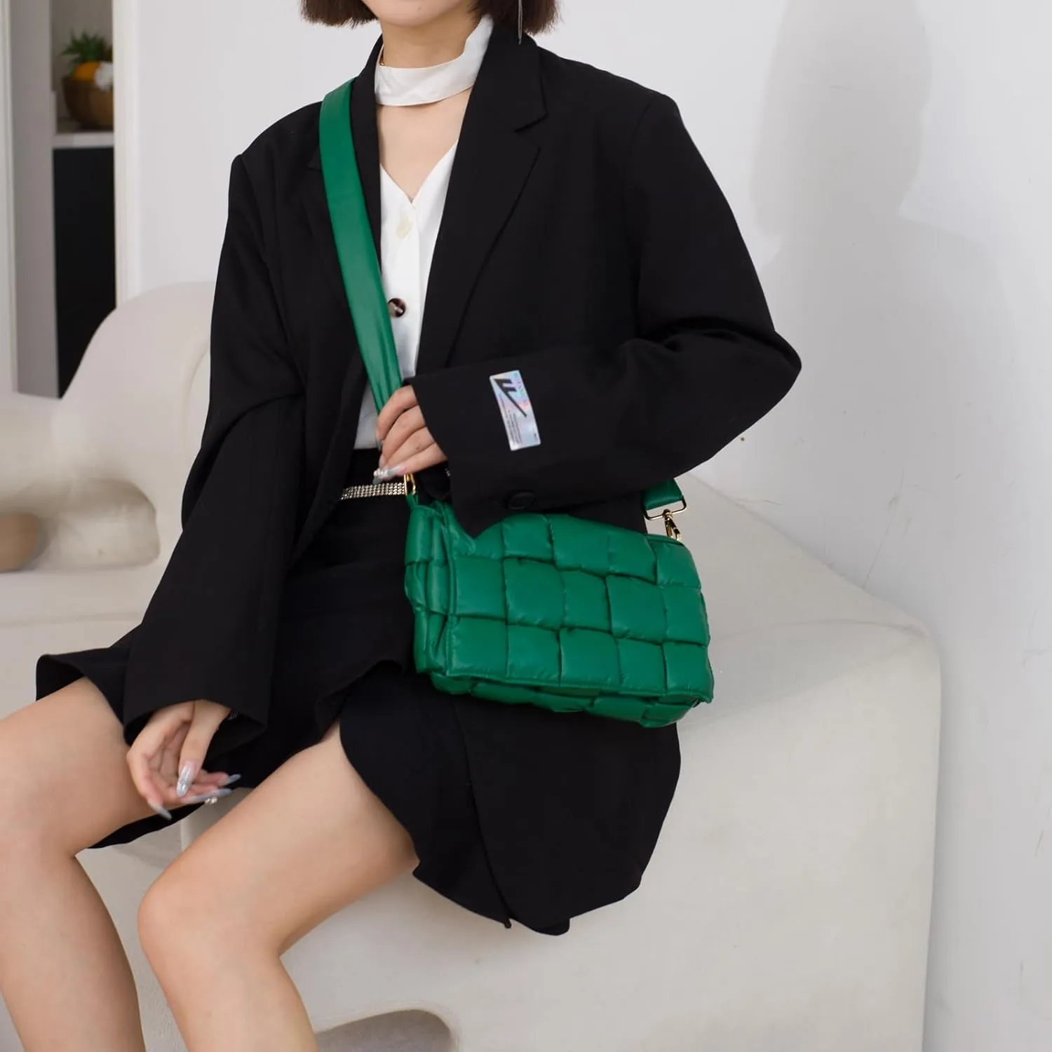 Puffer Woven Crossbody Bag Purse Handbags for Women, Quilted Hobo Carryall Bag Shoulder Bags with Adjustable Strap
