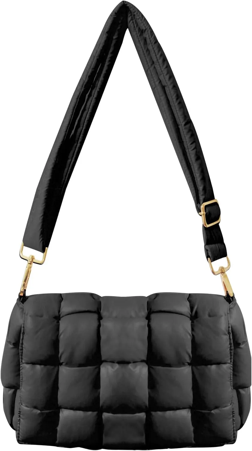 Puffer Woven Crossbody Bag Purse Handbags for Women, Quilted Hobo Carryall Bag Shoulder Bags with Adjustable Strap