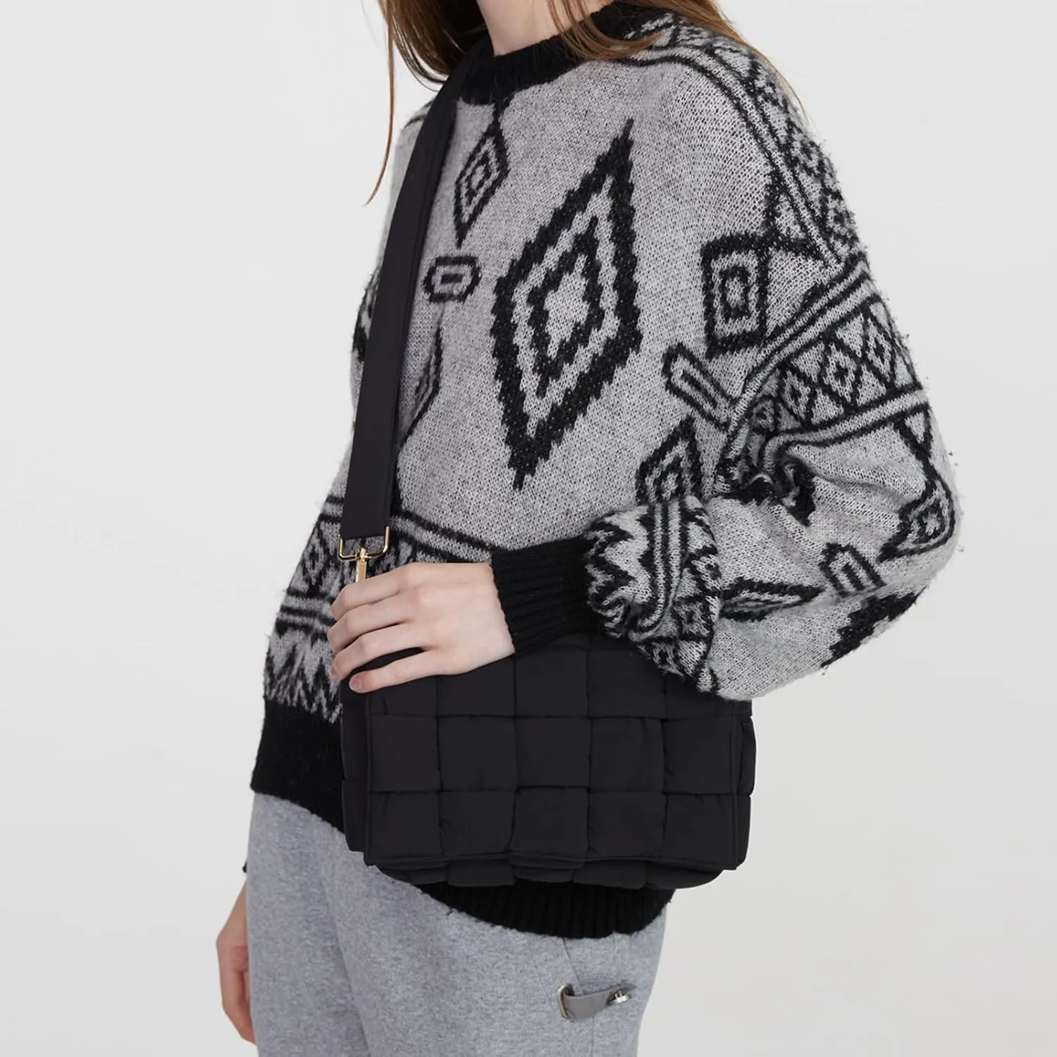 Puffer Woven Crossbody Bag Purse Handbags for Women, Quilted Hobo Carryall Bag Shoulder Bags with Adjustable Strap