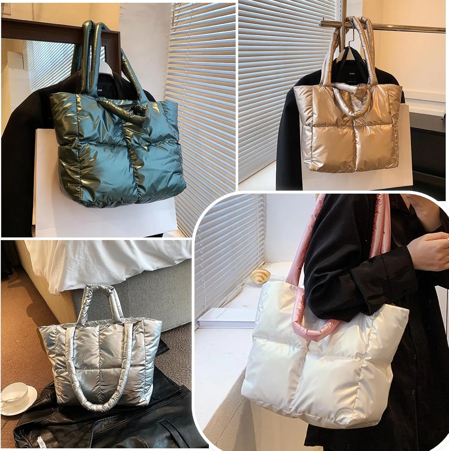 Puffy Tote Bag Padded Puffy Tote Lattice Handbags for Women Large Puffer Tote Bag Shoulder Bag Puffer Luxury Bags