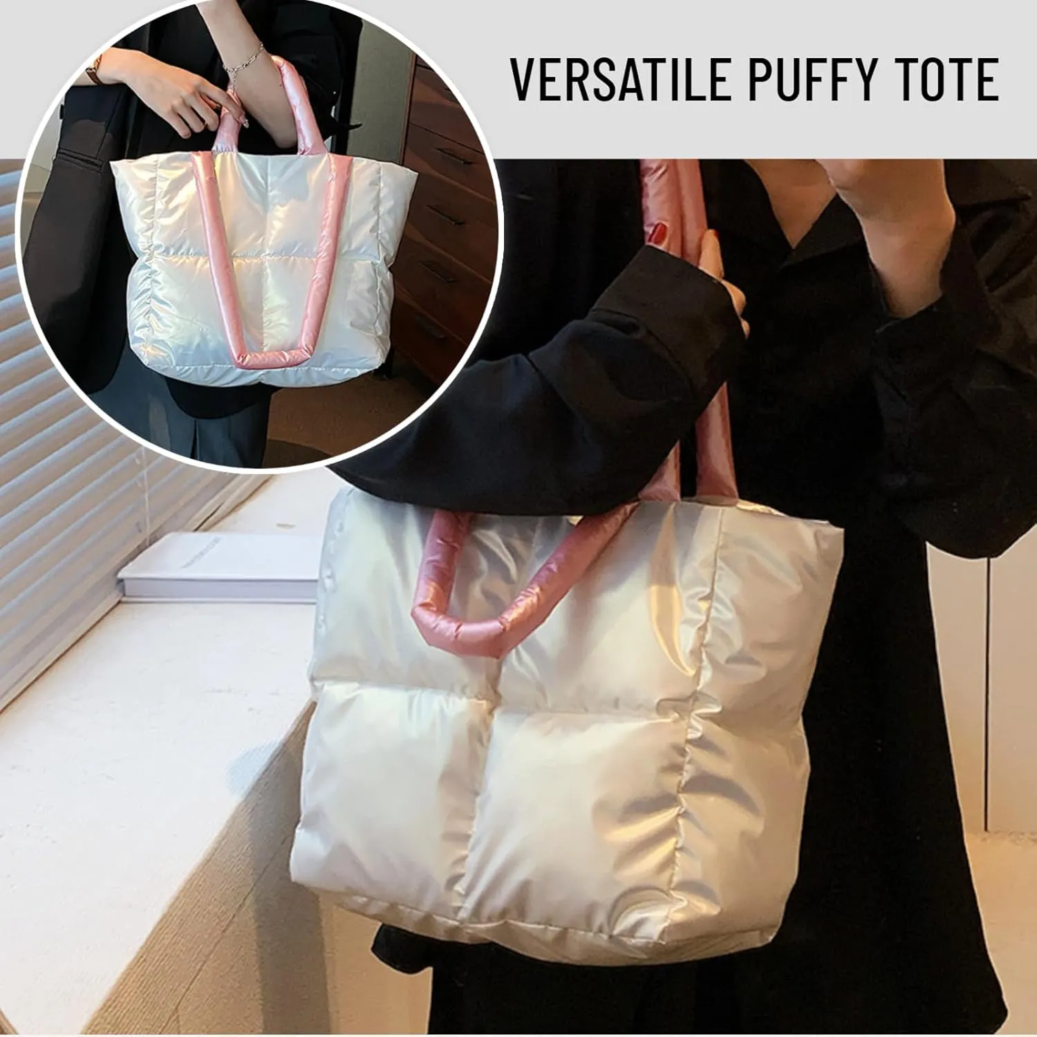 Puffy Tote Bag Padded Puffy Tote Lattice Handbags for Women Large Puffer Tote Bag Shoulder Bag Puffer Luxury Bags