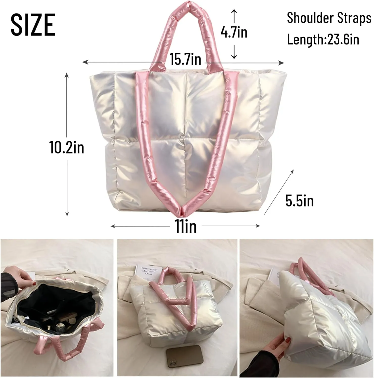 Puffy Tote Bag Padded Puffy Tote Lattice Handbags for Women Large Puffer Tote Bag Shoulder Bag Puffer Luxury Bags
