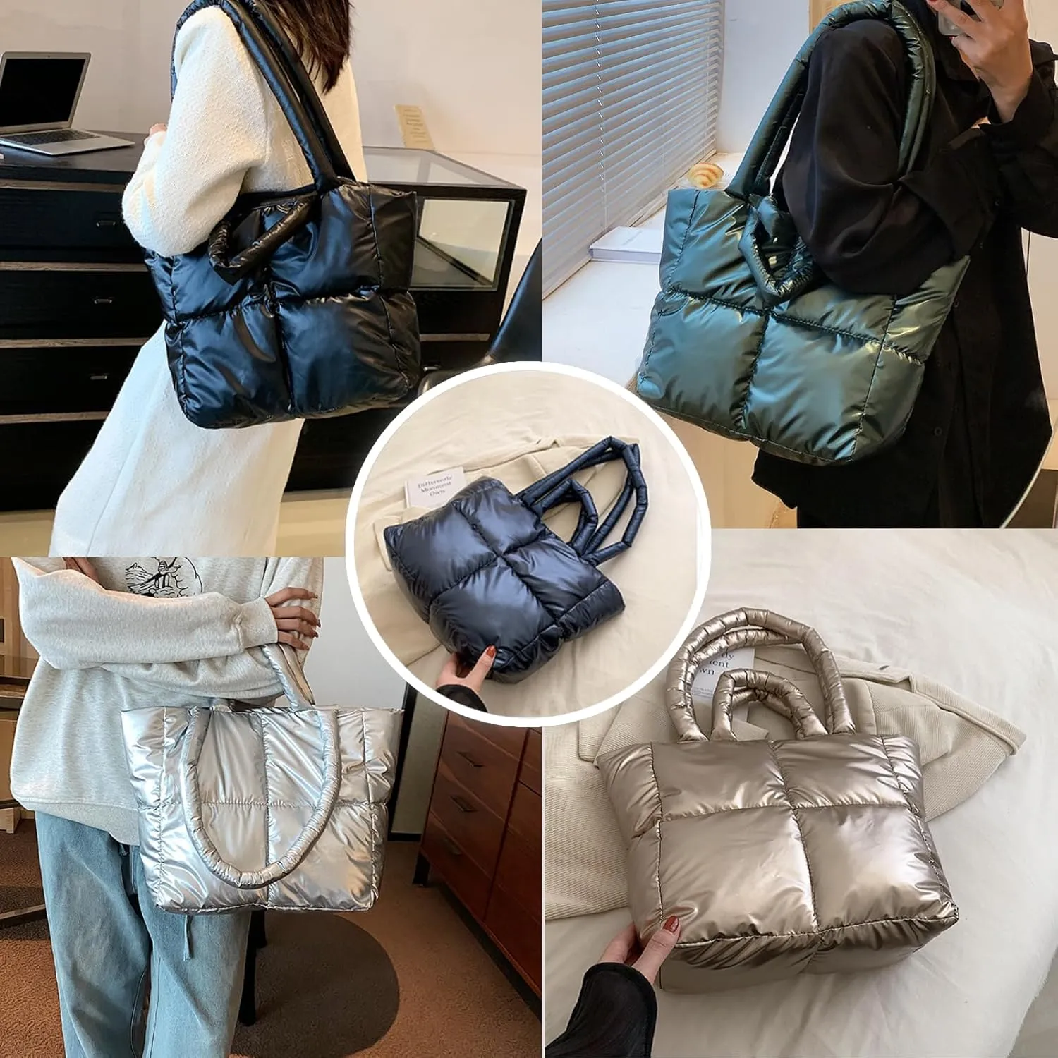 Puffy Tote Bag Padded Puffy Tote Lattice Handbags for Women Large Puffer Tote Bag Shoulder Bag Puffer Luxury Bags
