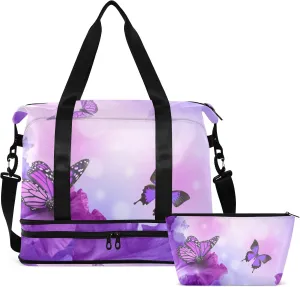 Purple Butterfly(2) Travel Duffel Gym Sports Luggage Bag Expandable Large Capacity Sports Bag for Women and Men