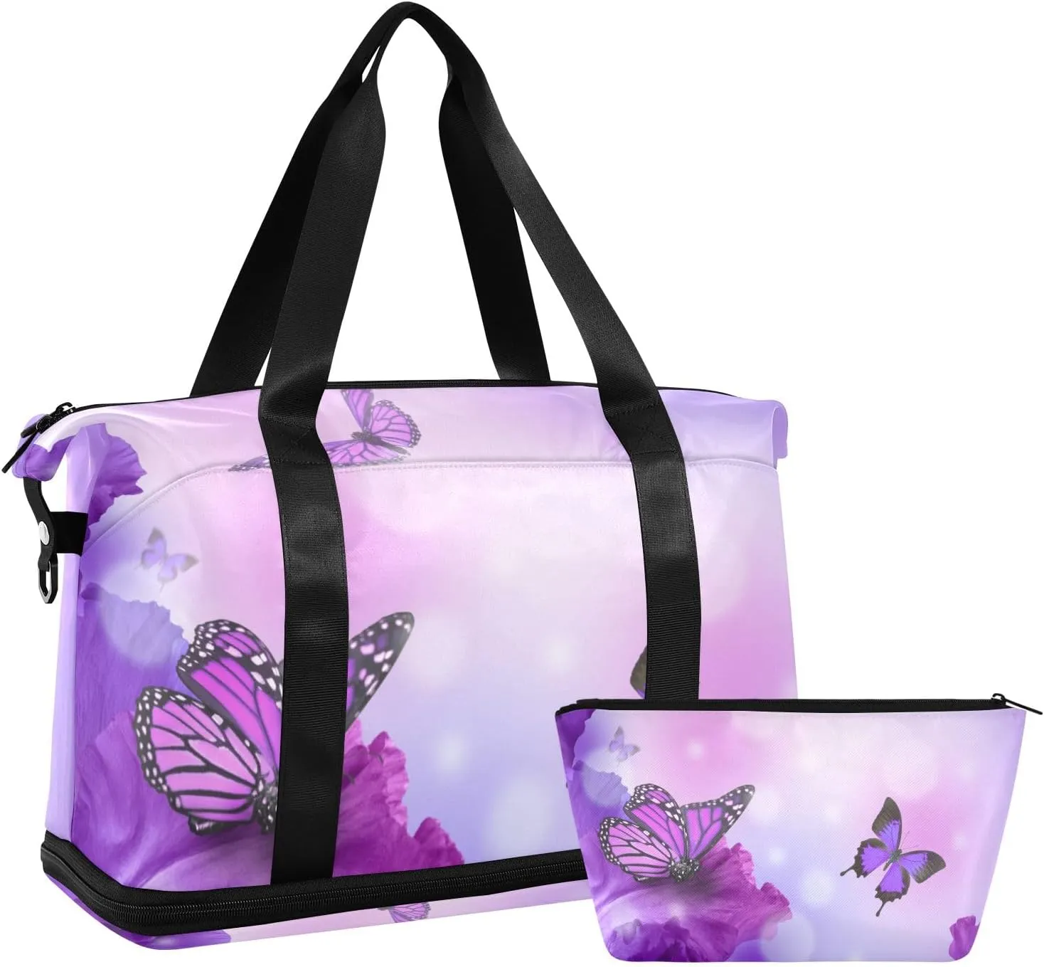 Purple Butterfly(2) Travel Duffel Gym Sports Luggage Bag Expandable Large Capacity Sports Bag for Women and Men