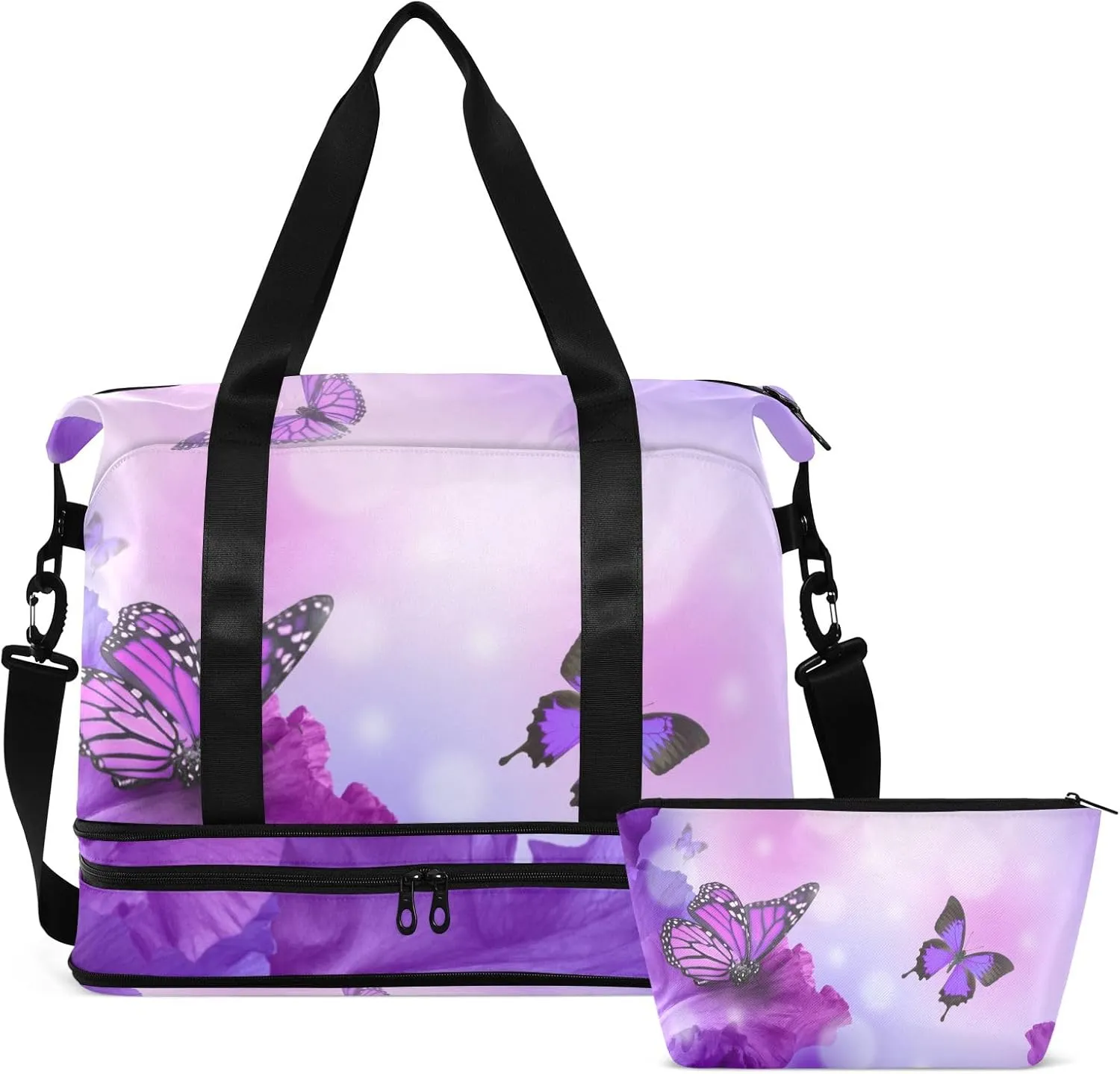 Purple Butterfly(2) Travel Duffel Gym Sports Luggage Bag Expandable Large Capacity Sports Bag for Women and Men