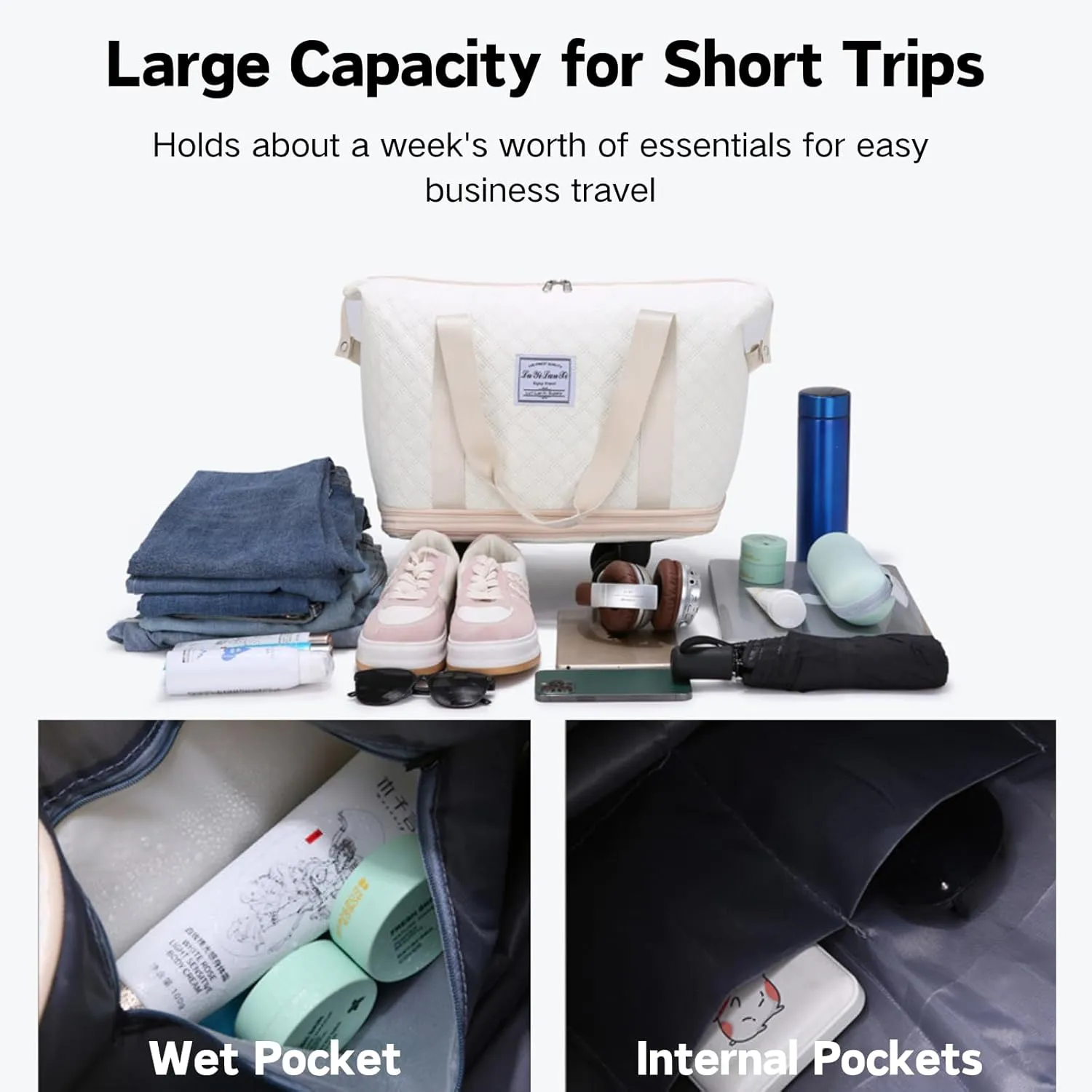 Purple Large Waterproof Rolling Duffel Bag with Wheels, Expandable Travel Duffel Bag with Detachable Spinner Wheels & Wet Pocket, Carry On Overnight Bag Hospital Bag
