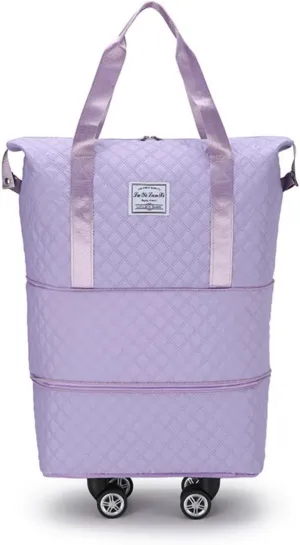 Purple Large Waterproof Rolling Duffel Bag with Wheels, Expandable Travel Duffel Bag with Detachable Spinner Wheels & Wet Pocket, Carry On Overnight Bag Hospital Bag