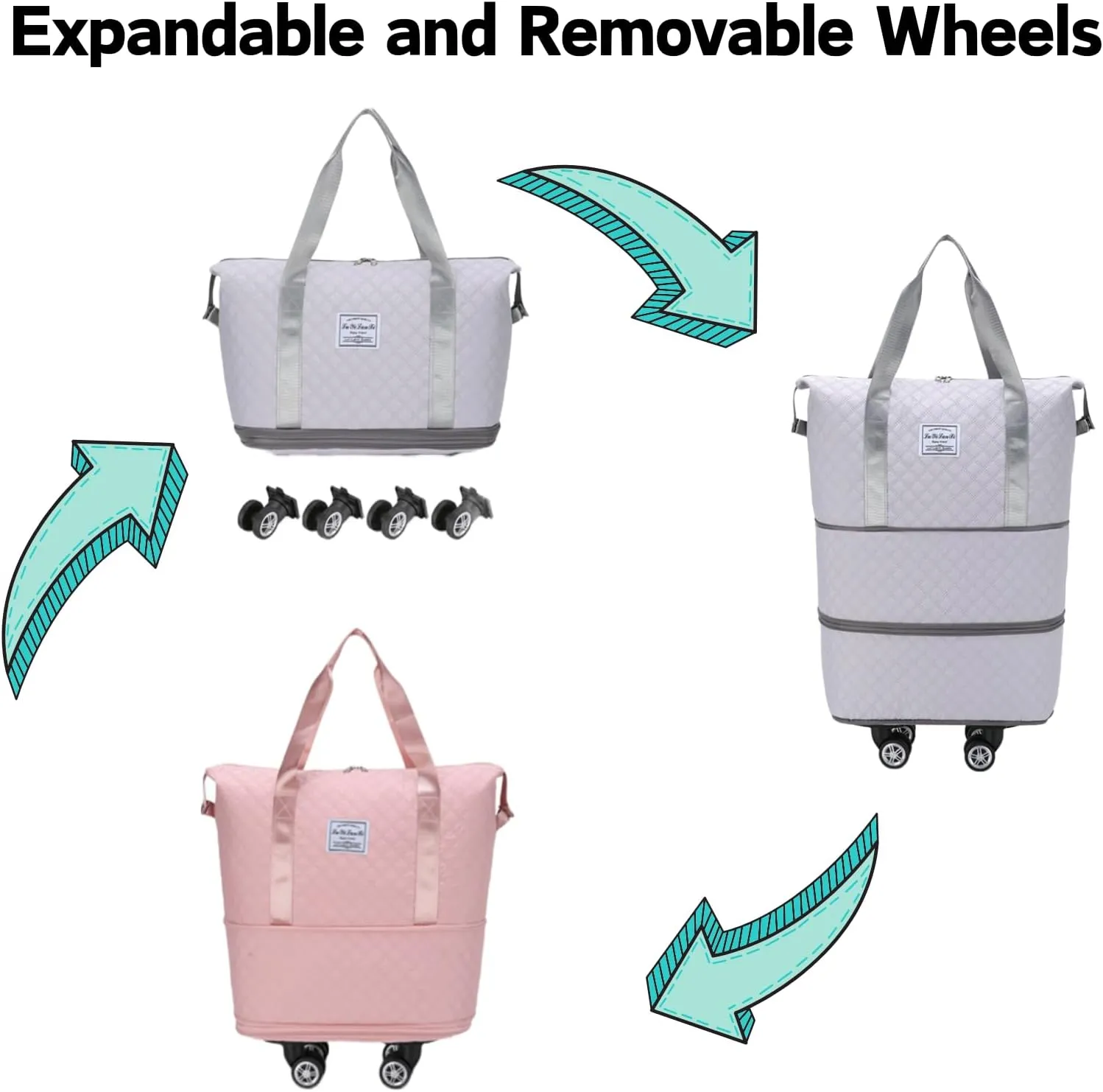 Purple Large Waterproof Rolling Duffel Bag with Wheels, Expandable Travel Duffel Bag with Detachable Spinner Wheels & Wet Pocket, Carry On Overnight Bag Hospital Bag