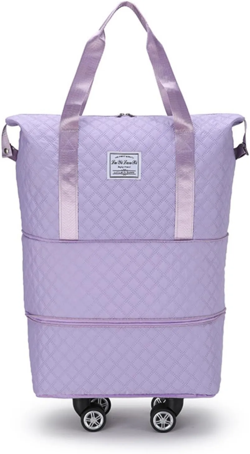 Purple Large Waterproof Rolling Duffel Bag with Wheels, Expandable Travel Duffel Bag with Detachable Spinner Wheels & Wet Pocket, Carry On Overnight Bag Hospital Bag