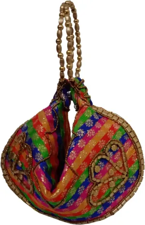 Purpledip Silk Clutch Purse In Pyramid Design: Ladies Handbag Potli With Sequin Embroidery, Multicolor (12531C)