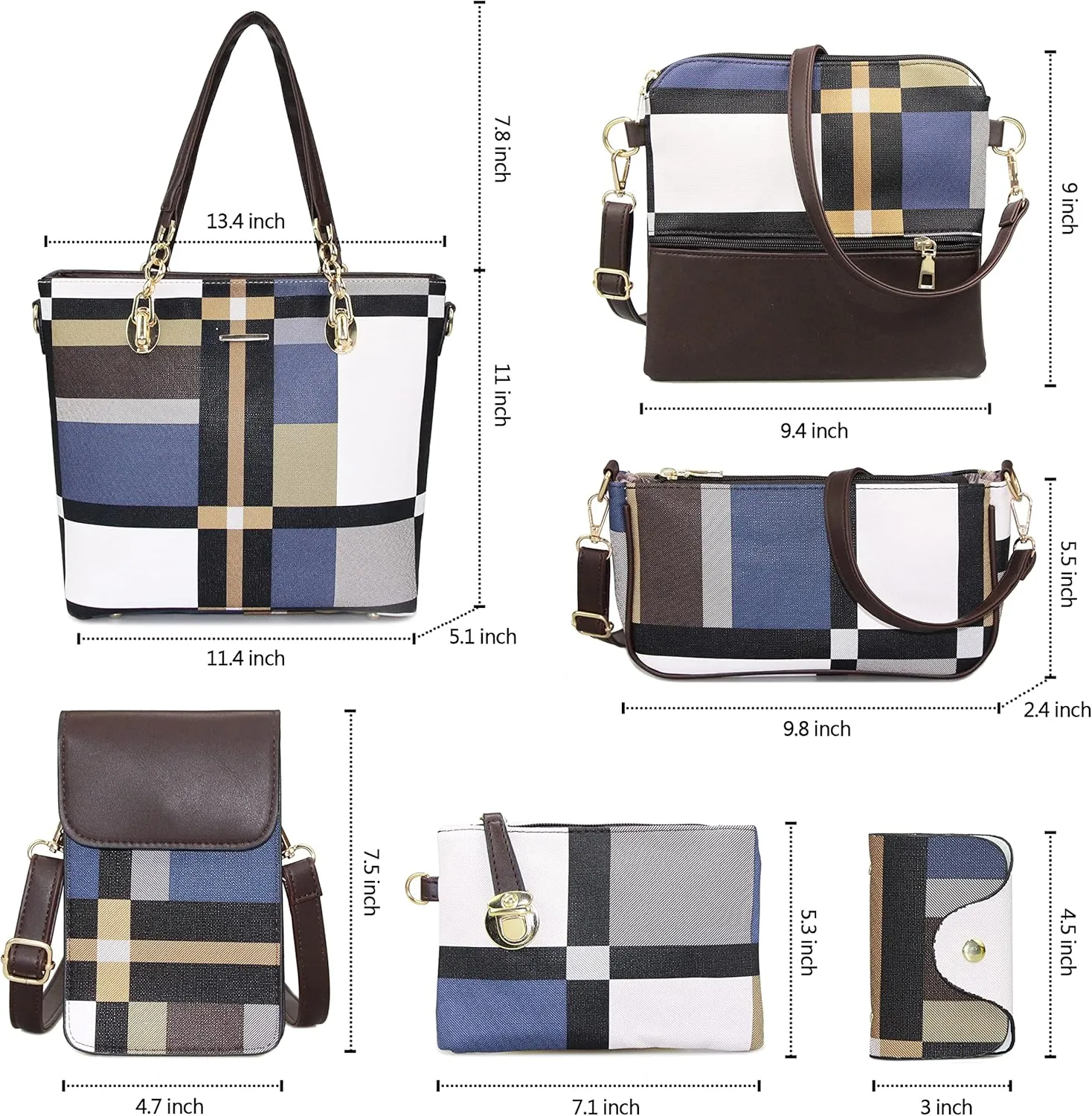 Purses and Handbags for Women Synthetic Leather Tote Crossbody Bags Satchel Purses Set 6pcs