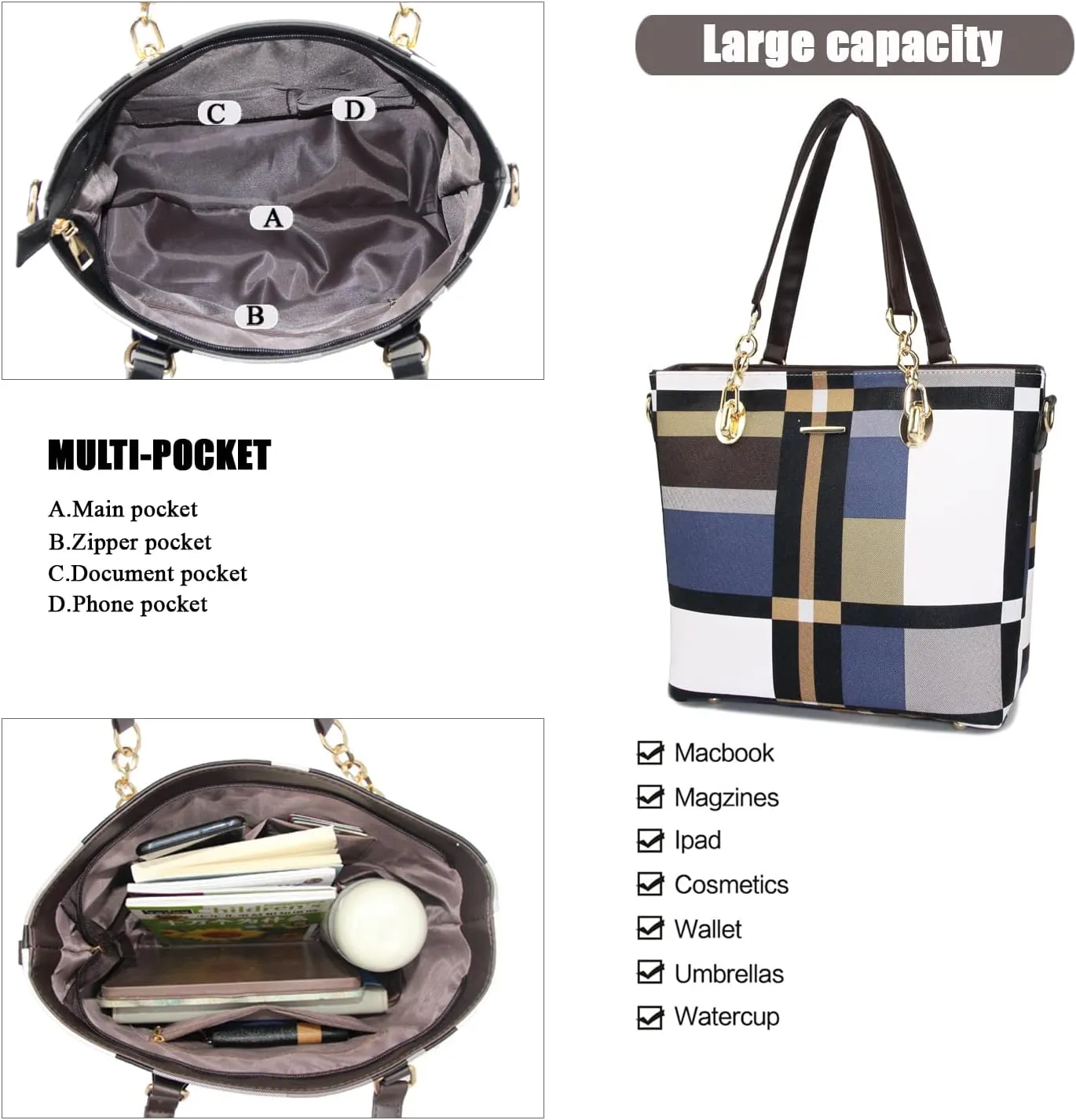 Purses and Handbags for Women Synthetic Leather Tote Crossbody Bags Satchel Purses Set 6pcs