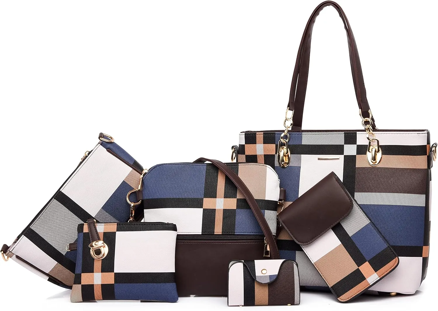 Purses and Handbags for Women Synthetic Leather Tote Crossbody Bags Satchel Purses Set 6pcs