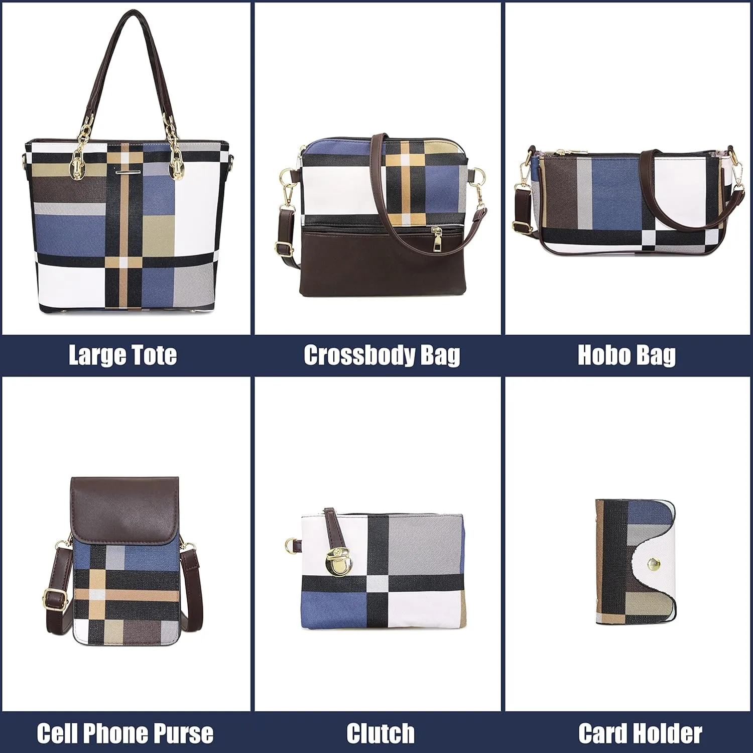 Purses and Handbags for Women Synthetic Leather Tote Crossbody Bags Satchel Purses Set 6pcs