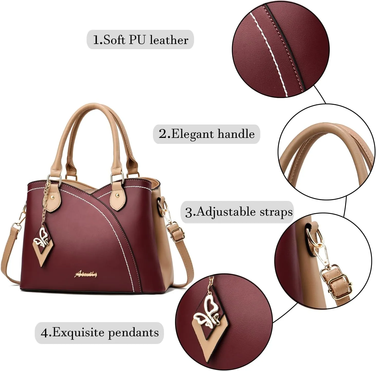 Purses and Handbags for Women Tote PU Leather Ladies Satchel Top Handle Crossbody Shoulder Bag