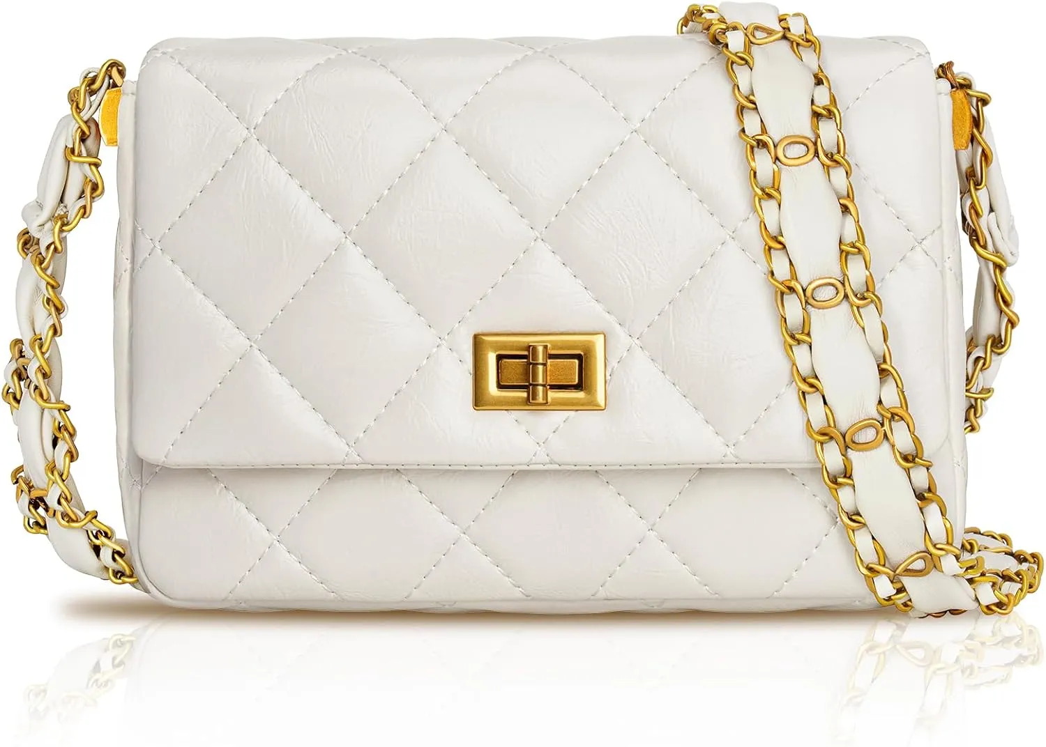 Quilted Bags for Women Soft Leather Shoulder Handbag Purse with Gold Chain Strap