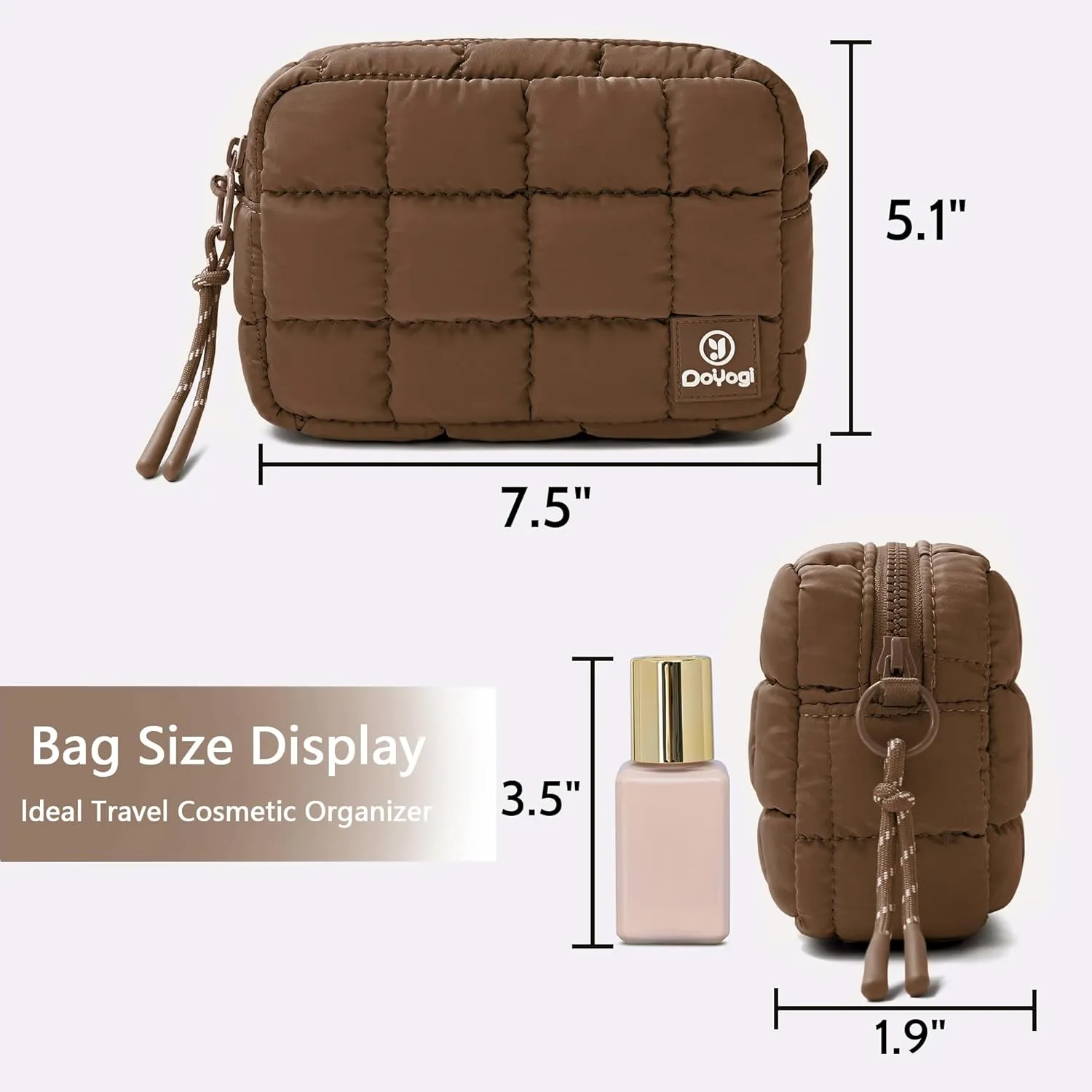 Quilted Cosmetic Bag, Puffer Makeup Bags, Crossbody Purses for women,Cute Travel Toiletry Bag for Women (Caramel)