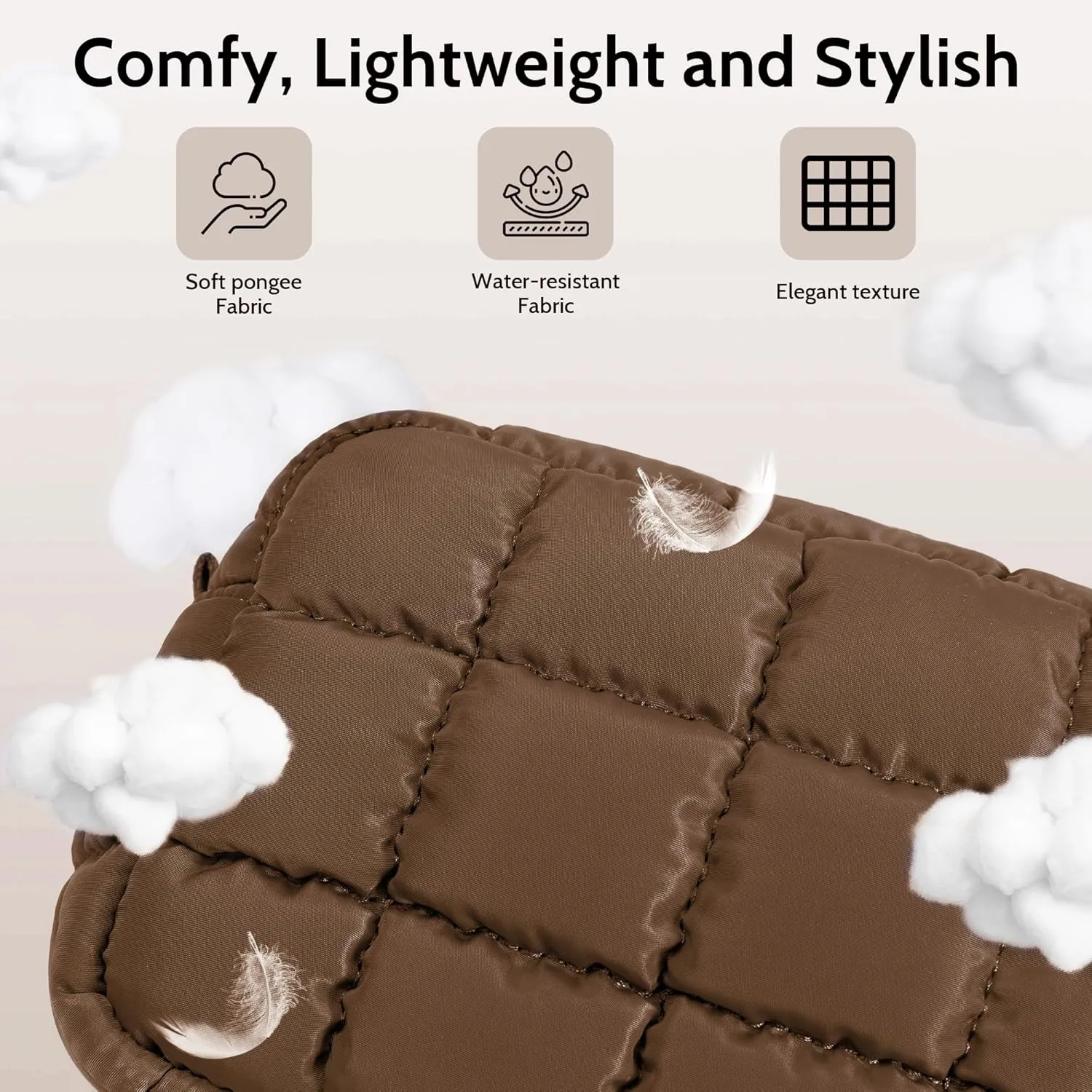 Quilted Cosmetic Bag, Puffer Makeup Bags, Crossbody Purses for women,Cute Travel Toiletry Bag for Women (Caramel)