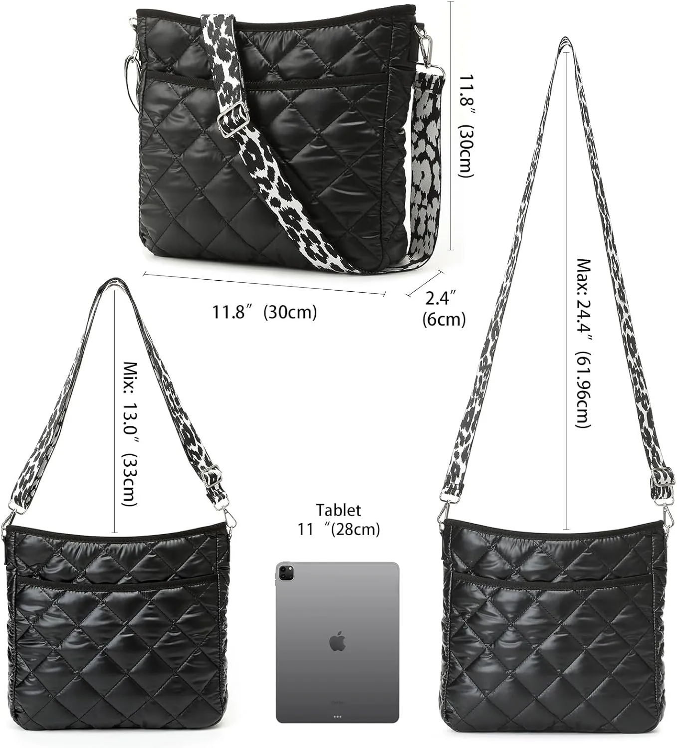Quilted Crossbody & Puffer Shoulder Bag, Tote with Zipper - Fashion Cotton Quilted Ladies Handbag