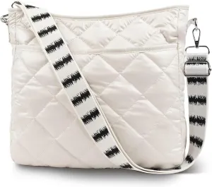 Quilted Crossbody & Puffer Shoulder Bag, Tote with Zipper - Fashion Cotton Quilted Ladies Handbag