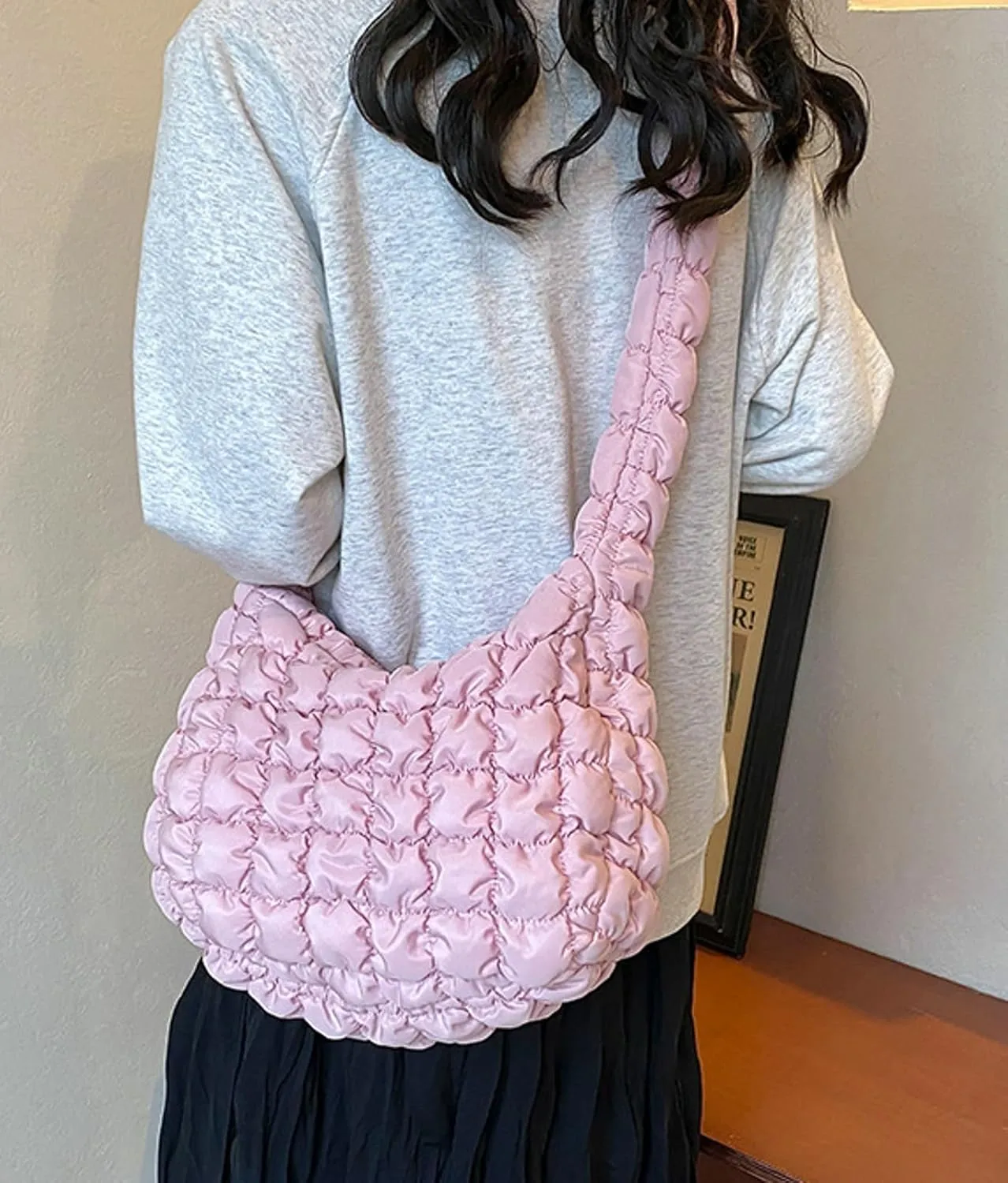 Quilted Crossbody Bag Women 2025 Puffer Tote Large Carryall Nylon Puffy Shoulder Pleated Cloud Bubble Messenger Bag