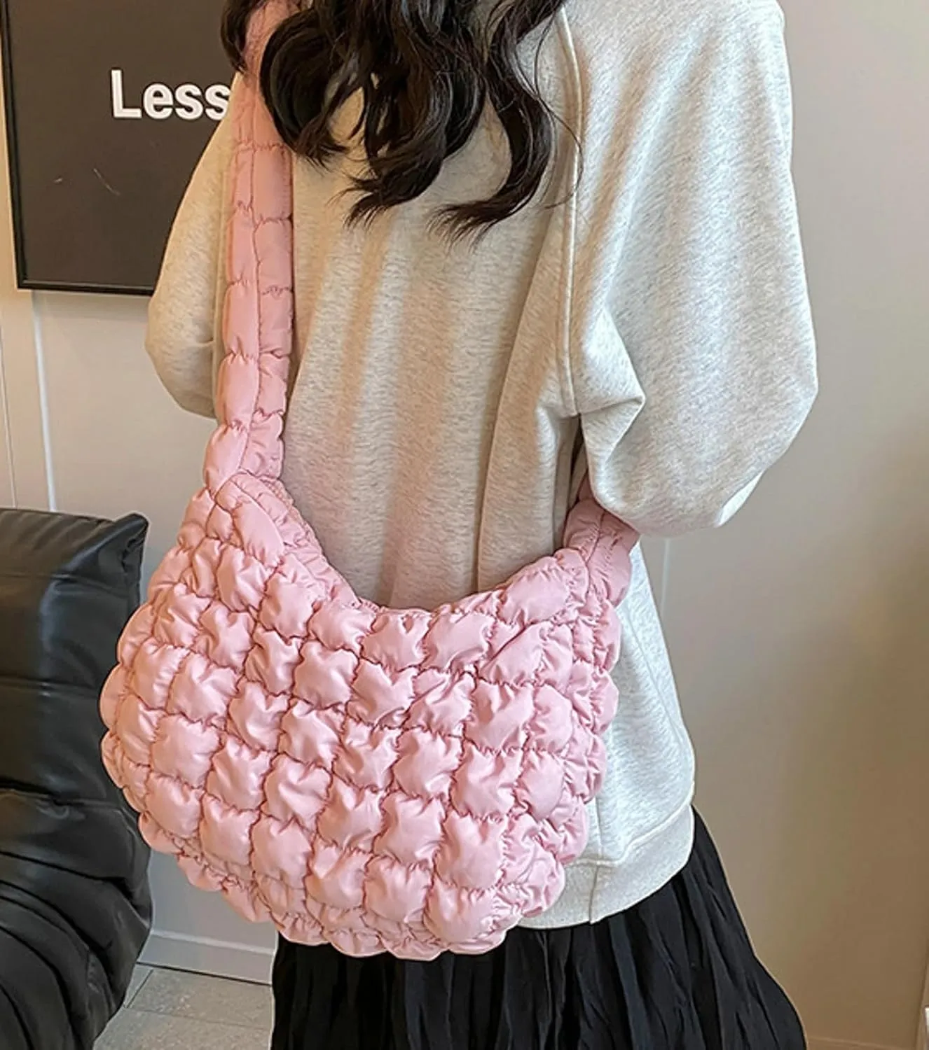 Quilted Crossbody Bag Women 2025 Puffer Tote Large Carryall Nylon Puffy Shoulder Pleated Cloud Bubble Messenger Bag