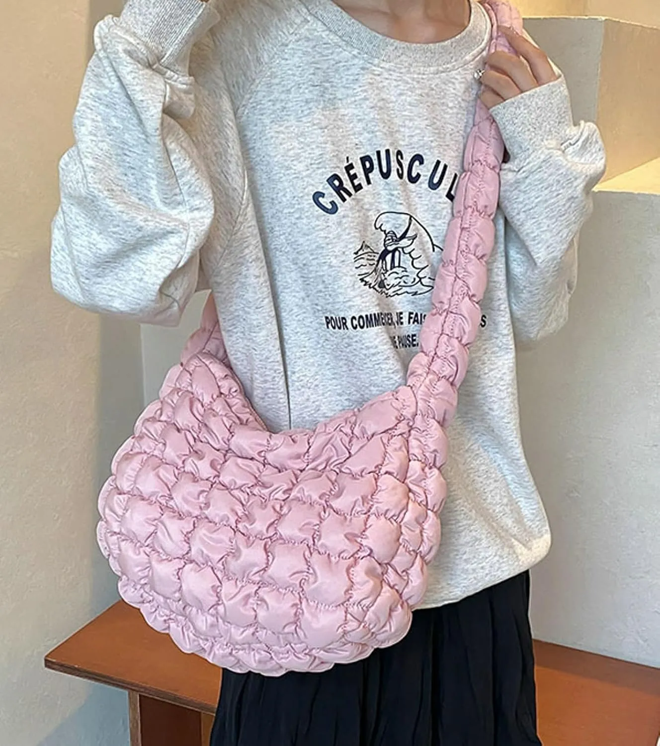Quilted Crossbody Bag Women 2025 Puffer Tote Large Carryall Nylon Puffy Shoulder Pleated Cloud Bubble Messenger Bag