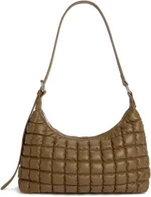 Quilted Crossbody Bags for Women Leather Vegan Pleated Plaid Purse Shoulder Bags Lightweight Puffer Bag Satchel Handbag