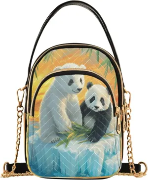 Quilted Crossbody Bags for Women Trendy, Panda on Ice Floe Small Shoulder Handbags Leather Purse for Women Cross Body Purses