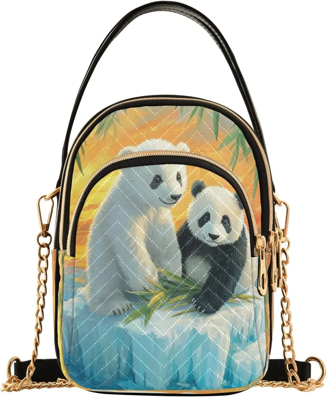 Quilted Crossbody Bags for Women Trendy, Panda on Ice Floe Small Shoulder Handbags Leather Purse for Women Cross Body Purses
