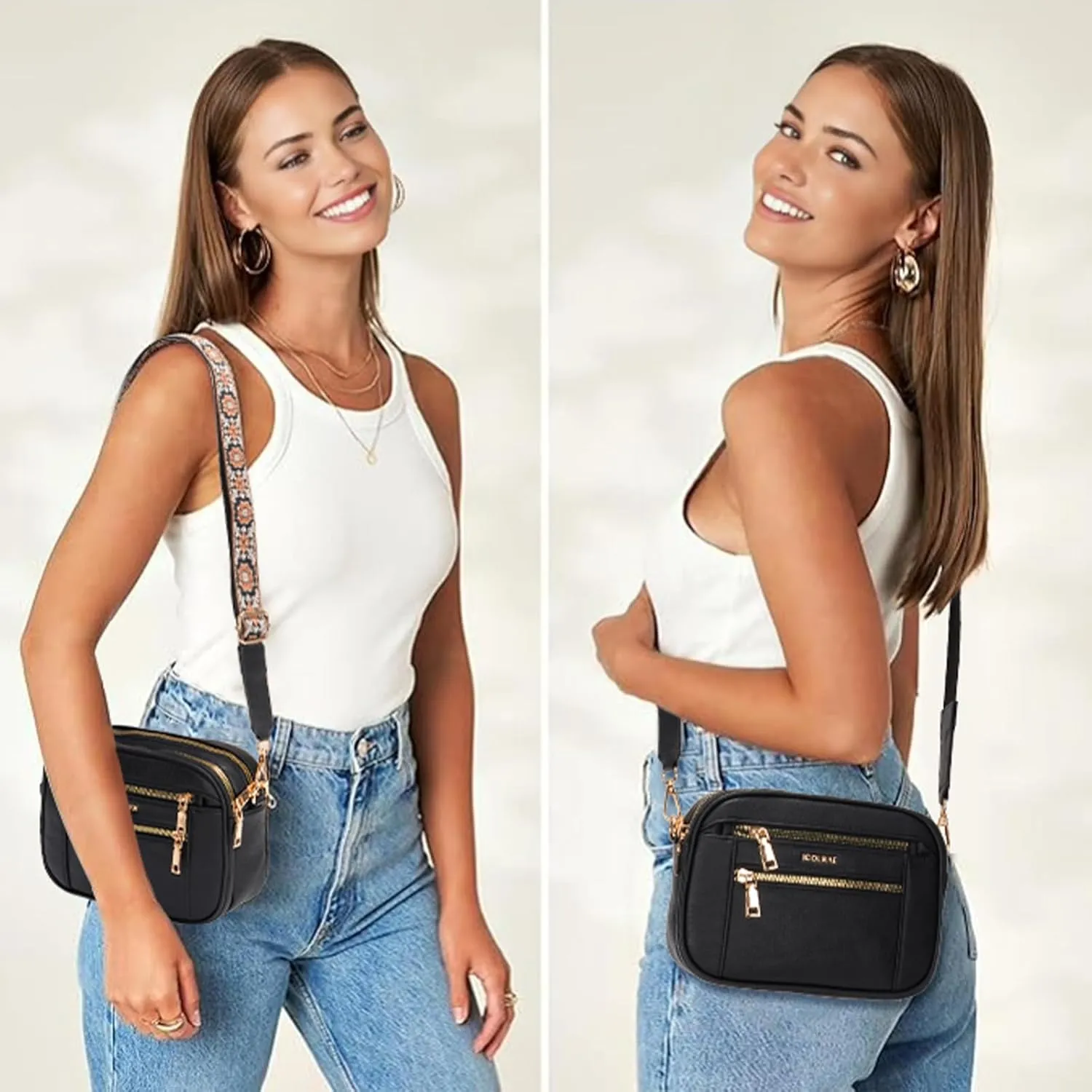 Quilted Crossbody Bags For Women Vegan Leather Small Purses Wide Strap Medium Lightweight Shoulder Handbags