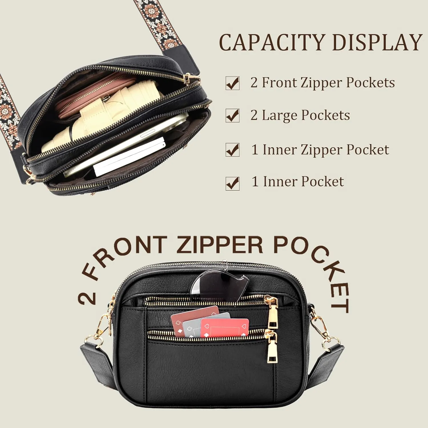 Quilted Crossbody Bags For Women Vegan Leather Small Purses Wide Strap Medium Lightweight Shoulder Handbags