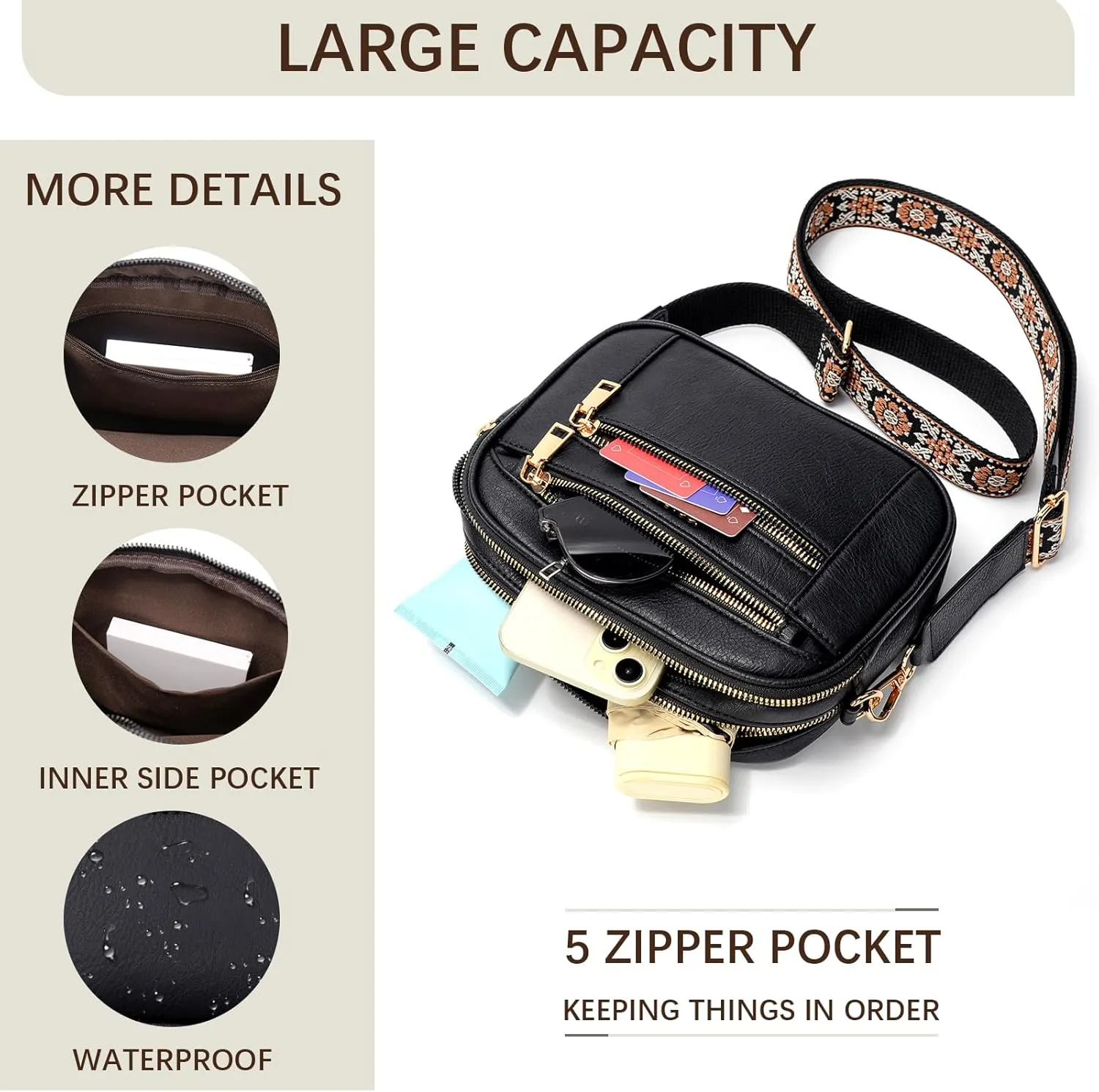 Quilted Crossbody Bags For Women Vegan Leather Small Purses Wide Strap Medium Lightweight Shoulder Handbags