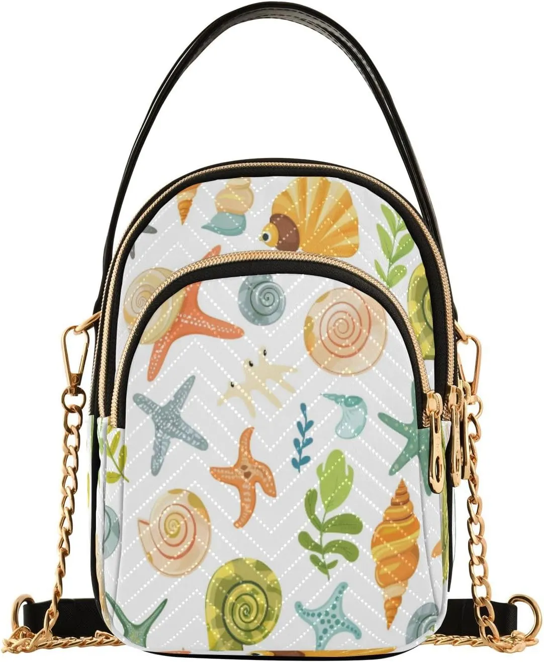 Quilted Crossbody Bags for Women,Colorful Seashell and Waterweed Leaf Women's Crossbody Handbags Small Travel Purses Phone Bag