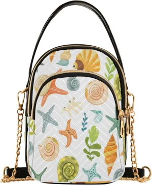 Quilted Crossbody Bags for Women,Colorful Seashell and Waterweed Leaf Women's Crossbody Handbags Small Travel Purses Phone Bag