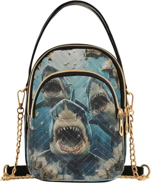 Quilted Crossbody Bags for Women,Sharks Break Through Walls Women's Crossbody Handbags Small Travel Purses Phone Bag