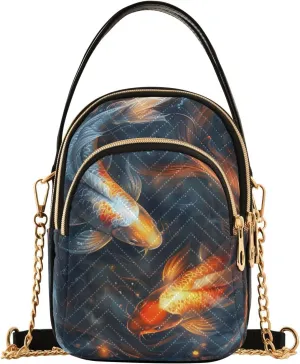 Quilted Crossbody Bags for Women,Wallpaper for Smart Phone Koi Fish Women's Crossbody Handbags Small Travel Purses Phone Bag