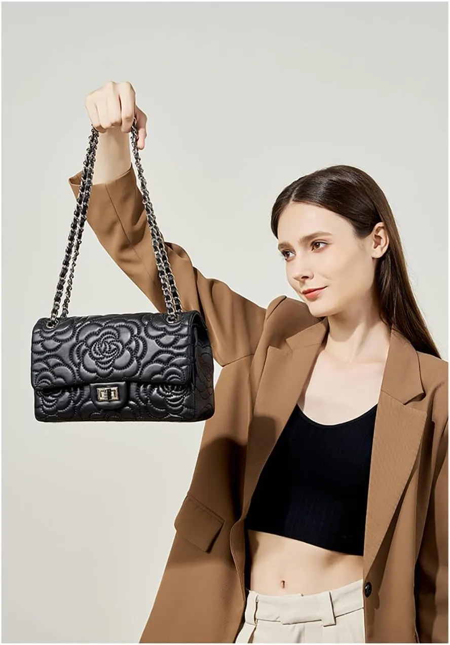 Quilted Crossbody Purse for Women Trendy Ladies Leather Shoulder Bag with Chain Designer Purses