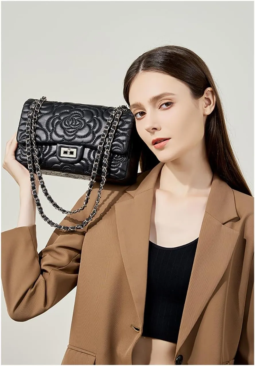 Quilted Crossbody Purse for Women Trendy Ladies Leather Shoulder Bag with Chain Designer Purses