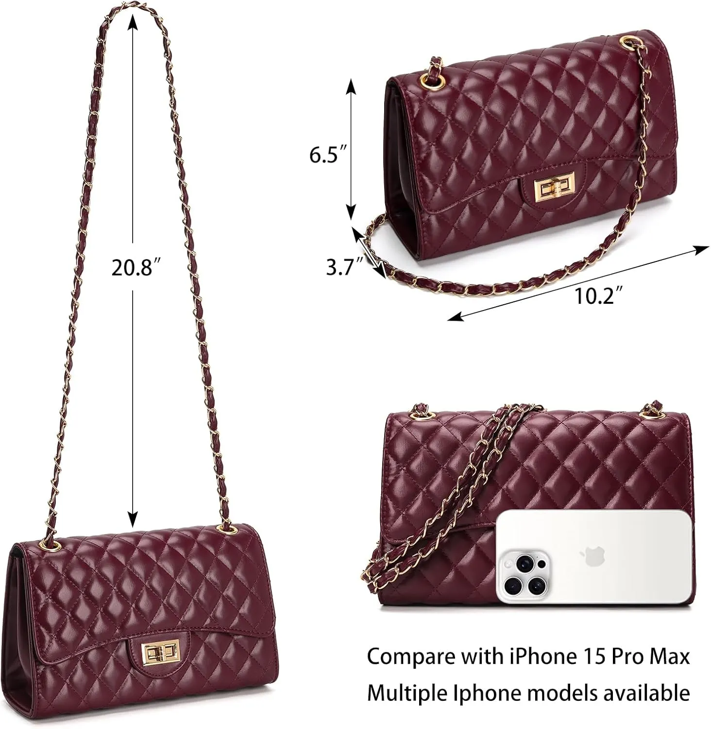 Quilted Leather Crossbody Bags for Women Trendy Ladies Shoulder Purse Satchel HandBag with Chain Strap