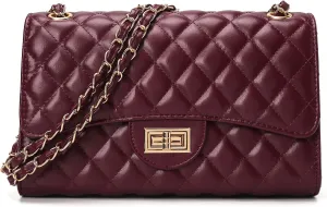 Quilted Leather Crossbody Bags for Women Trendy Ladies Shoulder Purse Satchel HandBag with Chain Strap