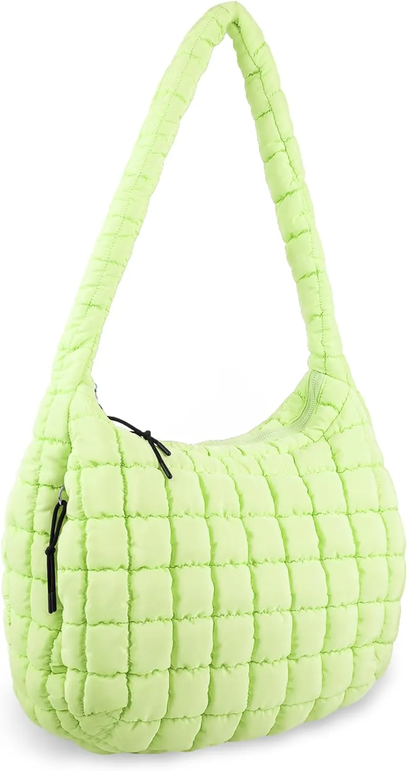 Quilted Puffer Tote Bag for Women - Large Crossbody Bag, Lightweight Nylon Puffy Carryall Hobo Puff Shoulder Bag