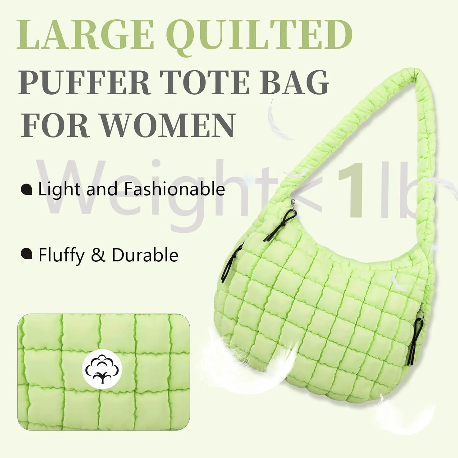 Quilted Puffer Tote Bag for Women - Large Crossbody Bag, Lightweight Nylon Puffy Carryall Hobo Puff Shoulder Bag