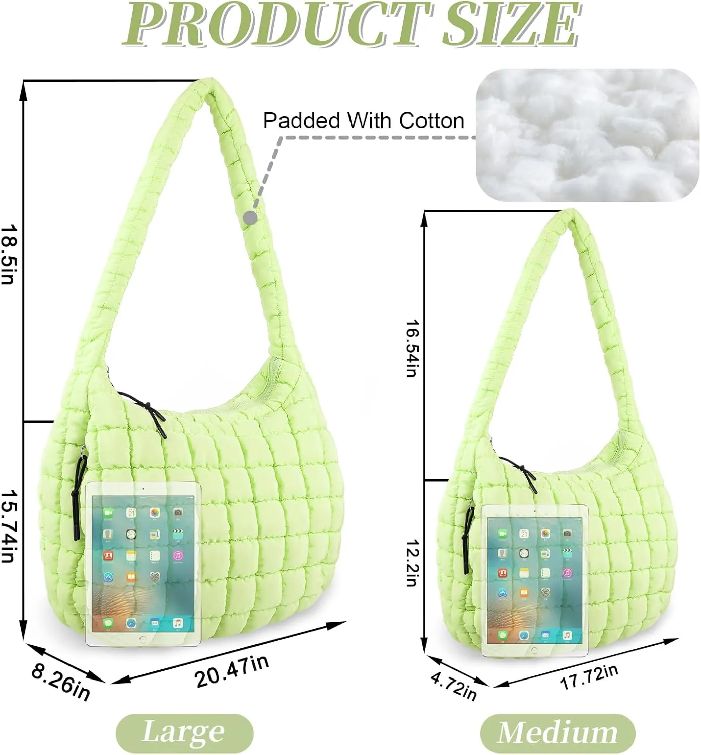 Quilted Puffer Tote Bag for Women - Large Crossbody Bag, Lightweight Nylon Puffy Carryall Hobo Puff Shoulder Bag