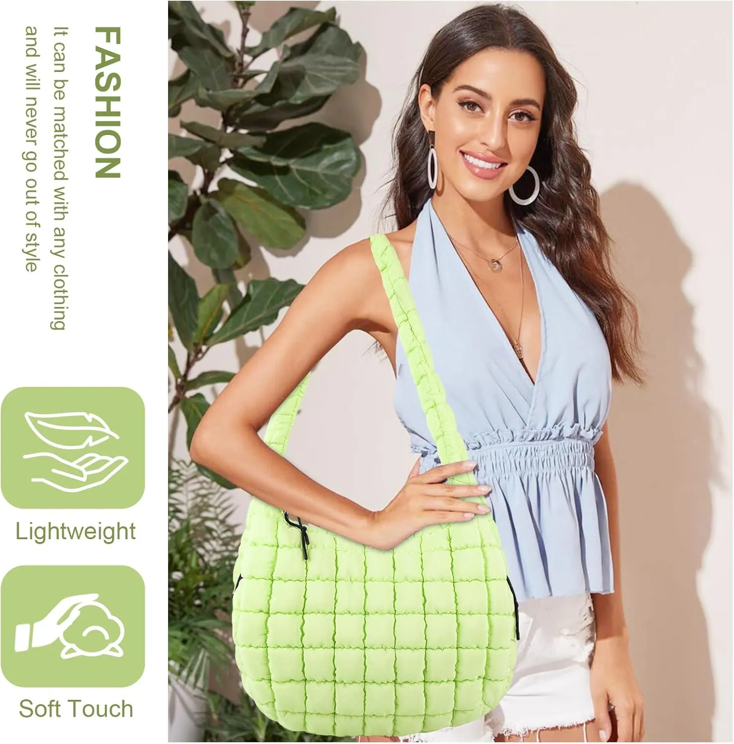 Quilted Puffer Tote Bag for Women - Large Crossbody Bag, Lightweight Nylon Puffy Carryall Hobo Puff Shoulder Bag