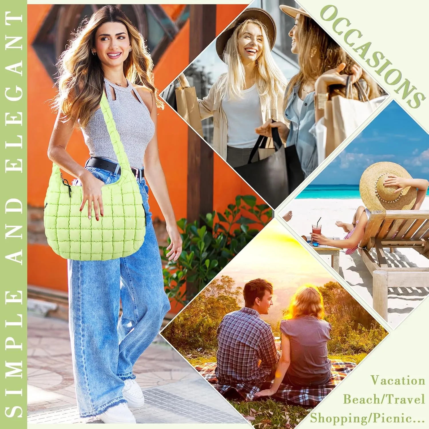 Quilted Puffer Tote Bag for Women - Large Crossbody Bag, Lightweight Nylon Puffy Carryall Hobo Puff Shoulder Bag